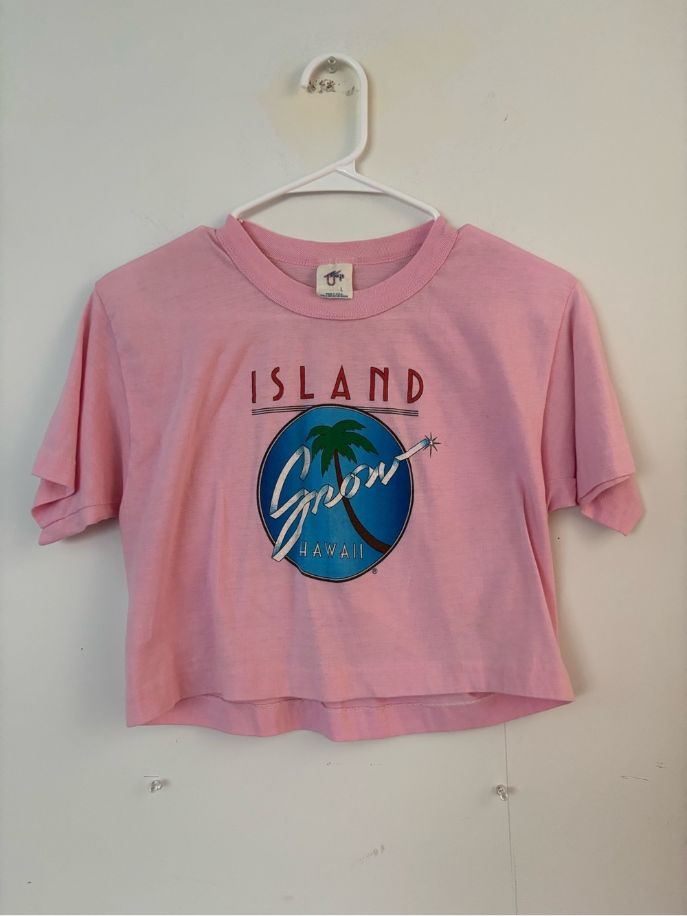 vintage 90s tee jays island snow hawaii hawaiian pink cropped tee shirt top 🌺
